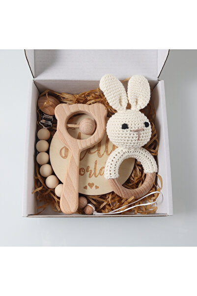 Choice1 طقم هدايا للمواليد الجدد مكون من 4 قطع باللون الأصفر الفاتح - خشخيشة ...