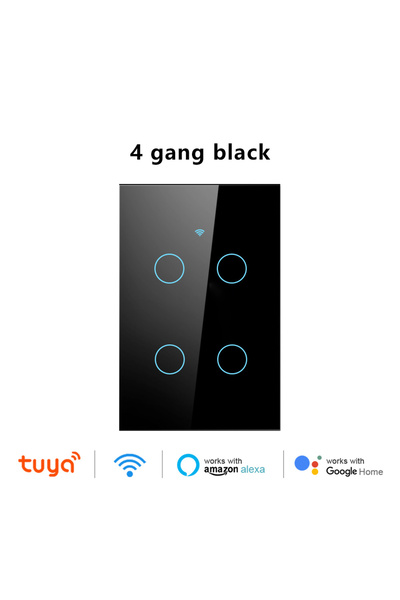 Choice7 4gang(black) Tuya US WiFi Smart Light Switch Neutral Wire/No Neutral ...