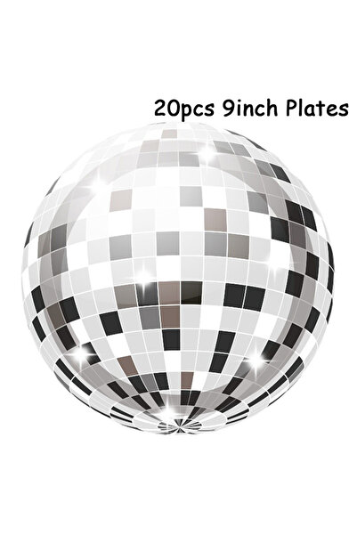 Choice1 20pcs 9inch plates 20pcs Disco Silvery Theme Disposable Paper Party P...