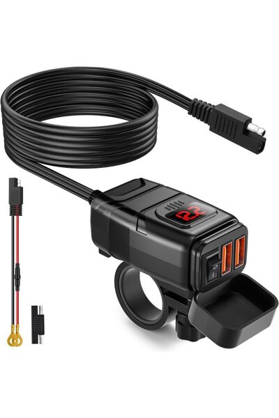 Choice1 شاحن دراجة نارية Red Extractme QC3.0 USB مقاوم للماء 12 فولت، يُركّب ...