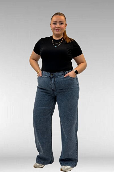 Eslina 59037 plus size front embellished wide leg jeans - navy blue