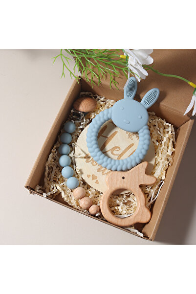 Choice1 طقم هدايا للأطفال حديثي الولادة باللون الأزرق السماوي، يتضمن عضاضة أر...