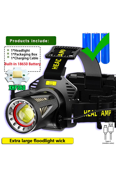 Choice1 مصباح أمامي فائق السطوع XHP360-18650 ذو 36 نواة، عالي الطاقة، مصباح أ...