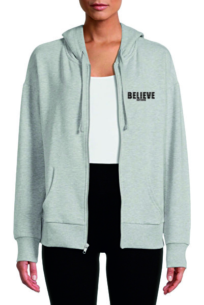 HOFFNUNG Unisex Cotton Oversize "Believe" Printed Hooded Collar Comfortable C...