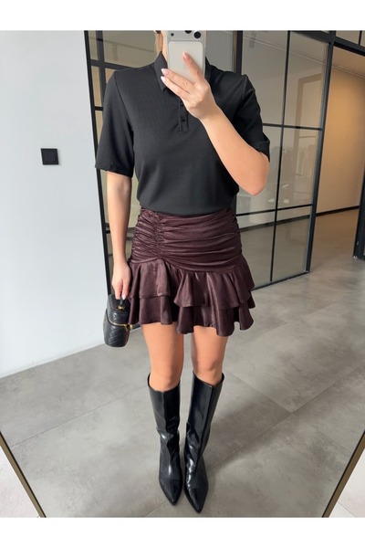 BB Bensu Buyruk FUSTĂ MINI CU VOLANE ȘI TIV STRÂNGUT MARO