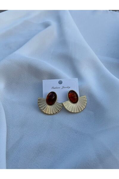 uyguntakıaksesuar Brown Stone Detailed Gold Color Fan Earrings – Vintage and ...