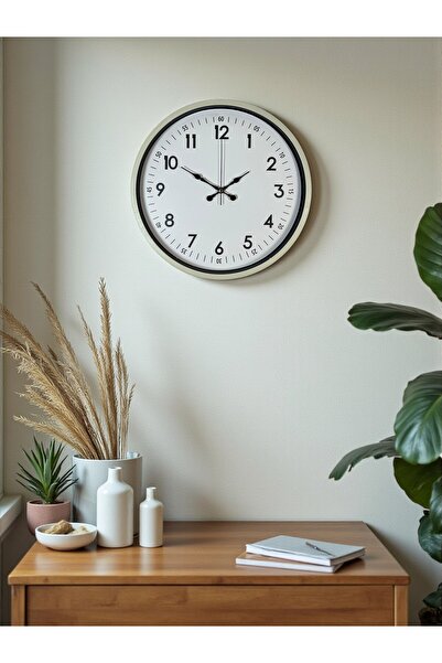 teknoparkx ساعة حائط مزخرفة باللون الكريمي مقاس 36 سم