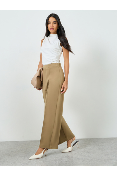 Styli Khaki Wide Leg Scuba Pants