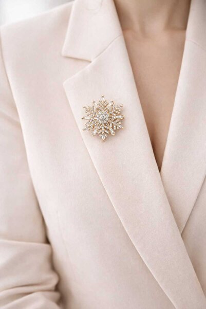 livaz accessories Kararmaz Çelik Zirkon Taşlı Kar Tanesi Broş