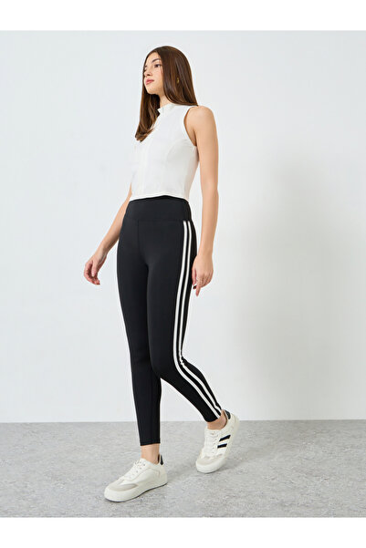 Styli Black Side Striped High Rise Leggings