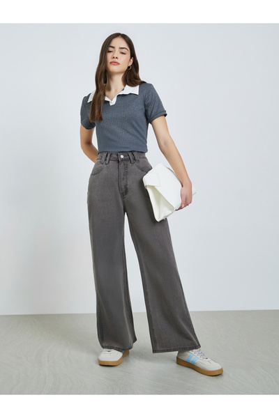 Styli Women Stone Wash Wide Leg Jeans