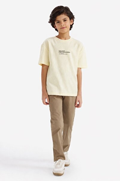 WE&ME Boy's Beige Gabardine Trousers – Comfortable Fit, Straight Leg, Casual Use