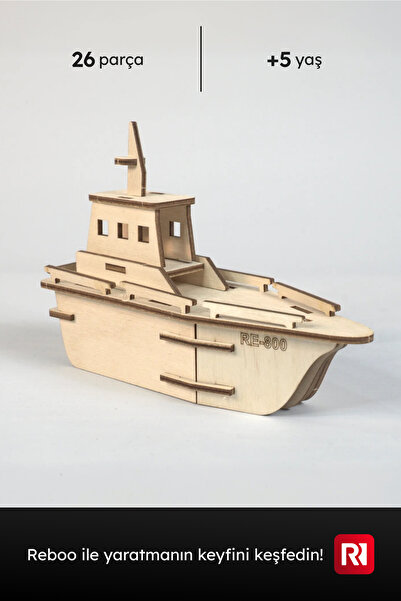 Reboo Ahşap Gemi 3D Puzzle Boyama Seti 26 Parça Boya Seti Hediyeli Eğitici Ak...