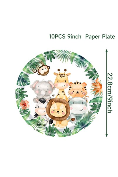 Choice أدوات مائدة للاستخدام مرة واحدة، بتصميم حيوانات، بنمط سفاري الغابة الأ...