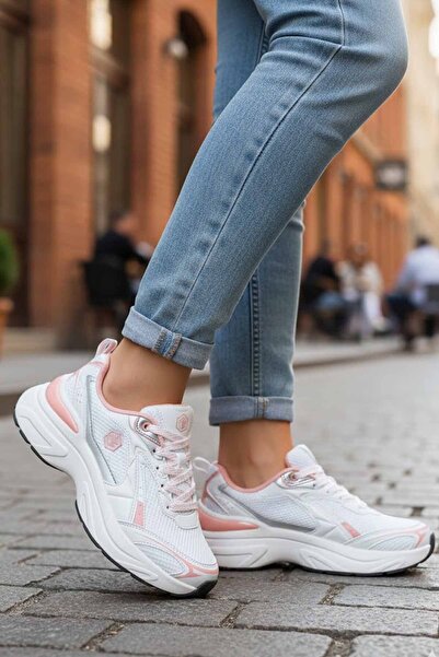 lumberjack Women's White Sneaker - Pink Detailed High-Sole Casual Sports Shoes