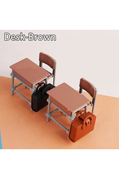 Choice5 Desk-Brown 1Set 1:12 Dollhouse Miniature Desks Chairs Schoolbags Mode...