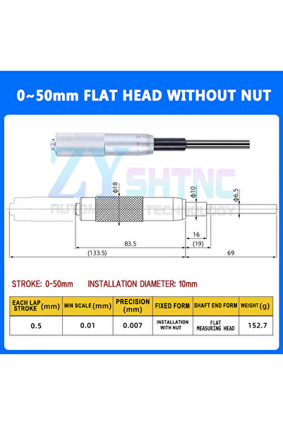 Choice13 رأس ميكرومتر مسطح MT50-1 تفاضلي 0-6.5 مم، رأس ميكرومتر 0-13 مم، صامو...
