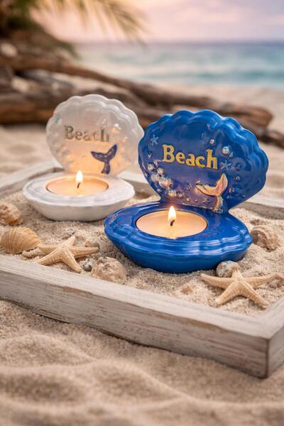 Dolce Beach Deniz Kabuğu Tealight Mumluk ( 2 li set )
