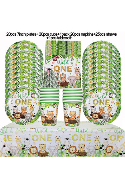 Choice Set A Wild One Disposable Tableware Set Jungle Birthday Party Supplies...