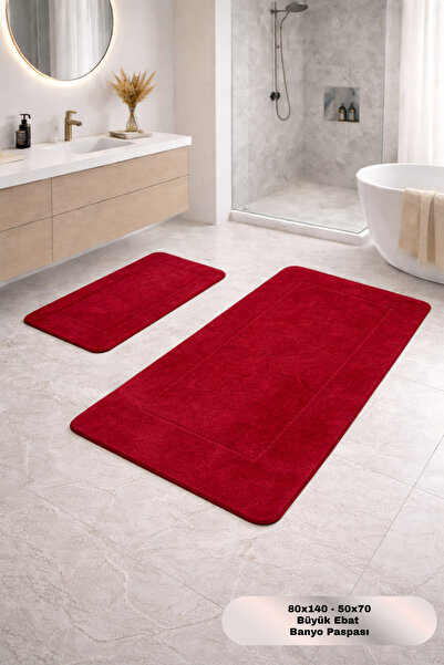 Dokumacıoğlu Nuvessa Kırmızı Deri ve Kaymaz Tabanlı Yumuşak Yüzeyli 2’li Bany...