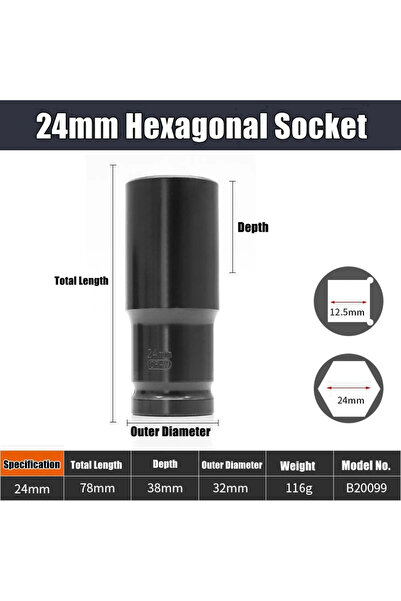 Choice4 24mm 1/2" Drive Deep Impact Socket Drive Metric Wrench Socket Deep Im...