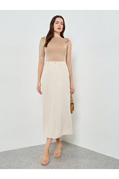 Styli Women Beige A-Line Midi Skirt