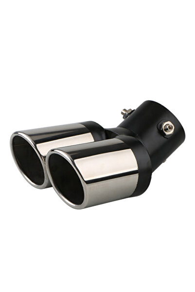 Choice1 Black silver 1PCS Universal 63MM Inlet Double-tube Curved Tailpipe Mu...