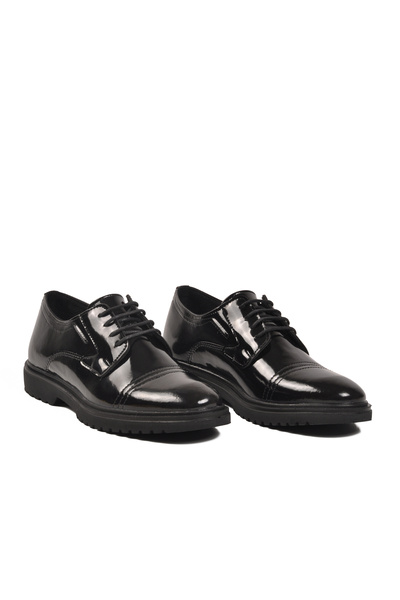 AYAKMOD 455 Lace-Up Black Patent Leather Men's Casual Shoes