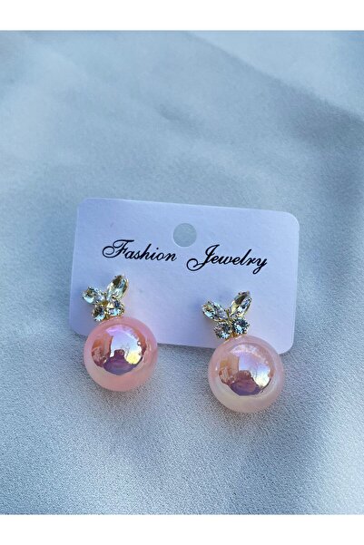 uyguntakıaksesuar Stylish Earrings with Pink Pearl-Looking Stone Detail – Ele...