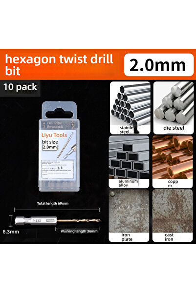 Choice11 Hexagonal 2.0mm 10pcs Hex Shank Twist Drill Bits - Cobalt Alloy for ...