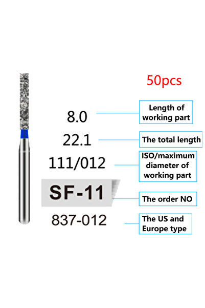 Choice11 SF-11 50 قطعة/ حقيبة مثاقب ماسية للأسنان FG 1.6 مم مثقاب يدوي عالي ا...