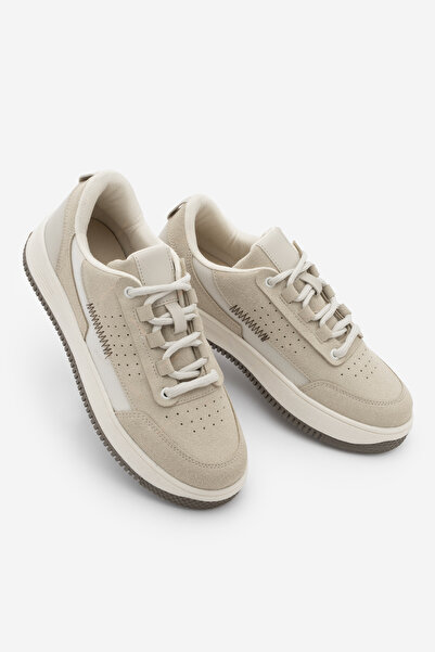 Marjin Γυναικεία αθλητικά παπούτσια με ψηλή σόλα Loske Beige Suede