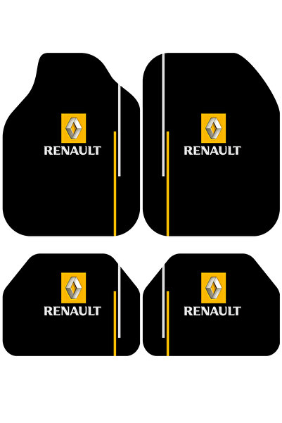Pixel Dizayn RENAULT Logolu Oto Halı Paspas 4 Parça Set Kaymaz Dot Taban Siya...