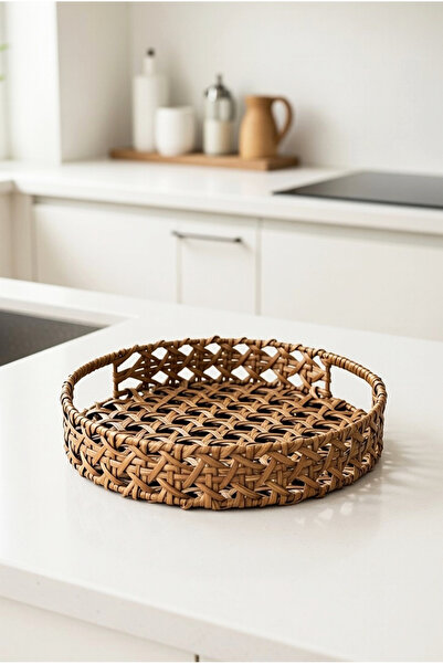 FH finehome Globy Round Rattan Tray Small