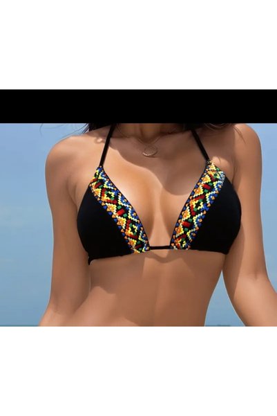 BF Bikini Fashion بلوزة بيكيني بنقشة عرقية