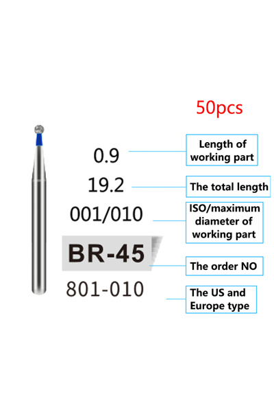 Choice10 BR-45، 50 قطعة/ حقيبة ، مثقاب ماسي للأسنان، FG، 1.6 مم، مثقاب يدوي ع...