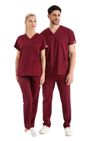 NETTOİŞ Navy Blue Luxury Lycra Unisex Bat Sleeve Nurse and Doctor Uniform Set...