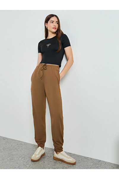 Styli Women Beige Relaxed Fit Textured Joggers