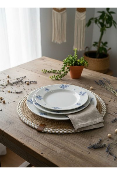 Rhythm London Textile طقم من 6 قطع من أطباق سوبلا المصنوعة من الخوص بلون كريمي، طقم أمريكي بقطر 32 سم، أطباق منسوجة من الخوص