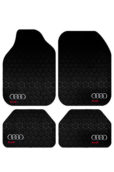 Pixel Dizayn Audi Logolu Oto Halı Paspas 4 Parça Set Kaymaz Dot Taban Siyah A...