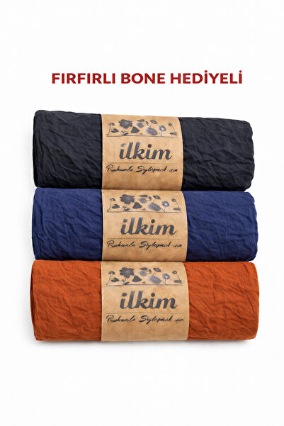 cs ilkim Firfirli Bone Gift Set 3-Piece Shawl Black-Navy Blue-Tile Blue