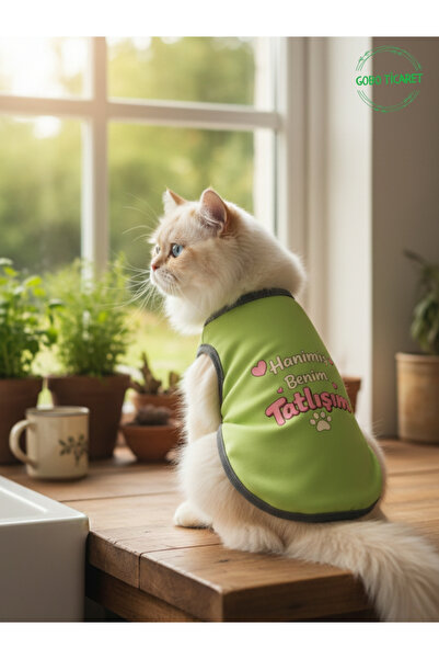 Gobo Yeşil Hanimiş Benim Tatlışım Baskılı Kedi ve Köpek Kıyafeti Tişörtü Elbi...