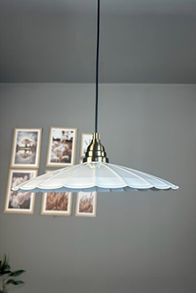 Bamyum Risso Beyaz Metal Büyük Avize Eskitme Konik Tepe Tekli Rustik Cafe Mut...