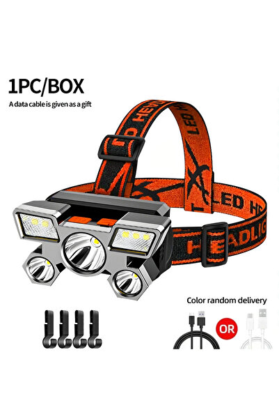 Choice1 Red with hook Powerful Rechargeable Head Flashlight for Fishing 5 LED...