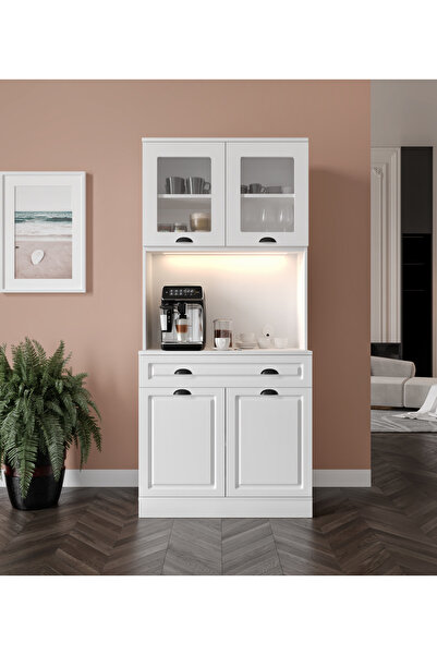 GuneyStore Luna 2 Kapaklı Kahve Köşesi – 93 cm MDF, LED Aydınlatmalı, Çok Ama...