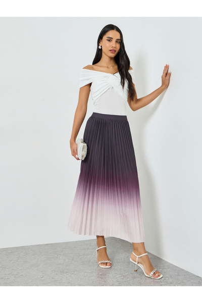Styli Ombre Look Pleated Midi Skirt