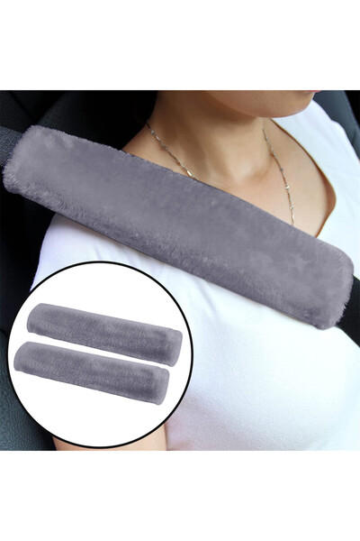 choice2 Gray 2 Pack Soft Faux Sheepskin Universal Car Seat Belt Pads Cover Se...