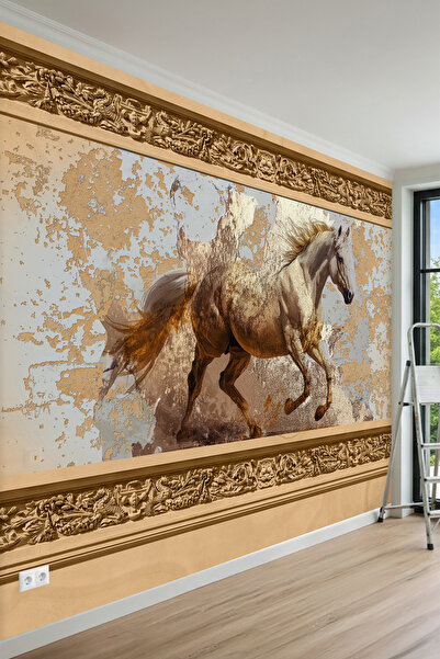 MİRAZAWALL Çerçeveli At Figürlü Klasik Sanat Desenli Salon Tasarım Tek Parça ...