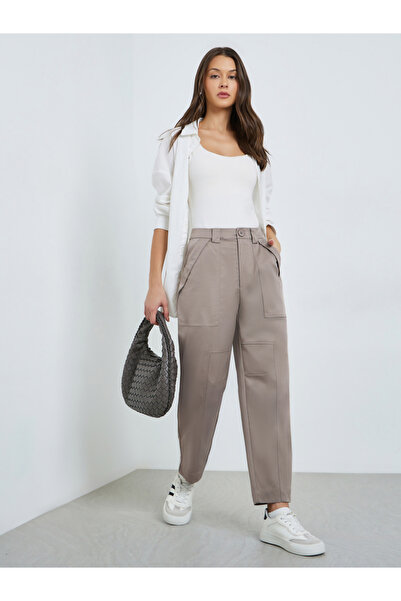 Styli Women Beige Relaxed Fit Linen Look Trousers
