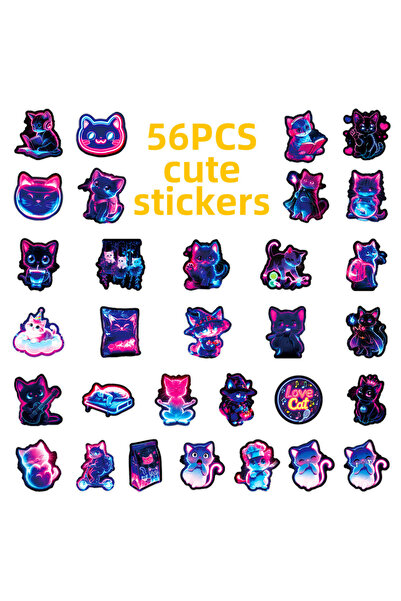 choice2 56PCS 56PCS Neon Cat Graffiti Stickers Cool Colorful Lights Cartoon C...